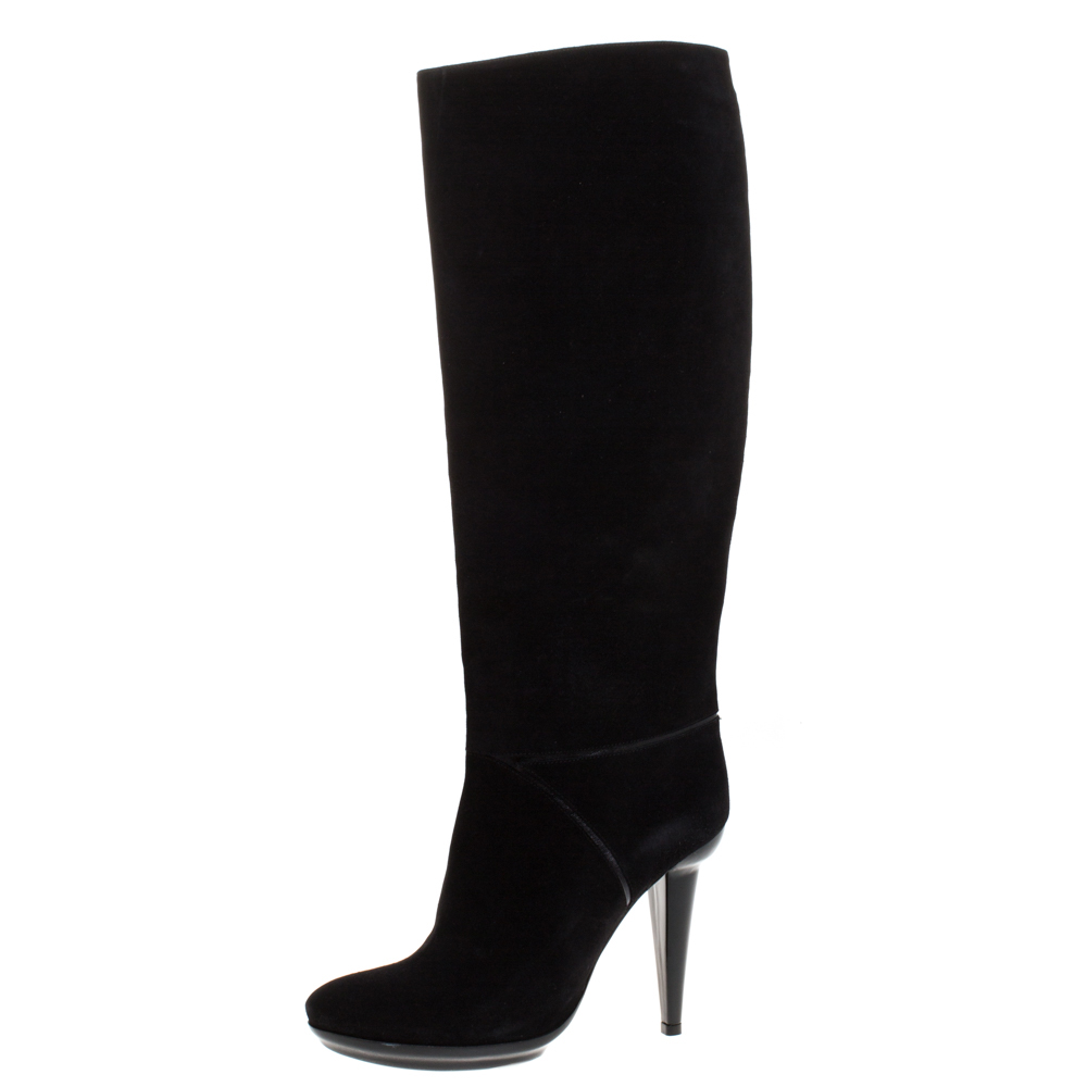 black suede knee high stiletto boots