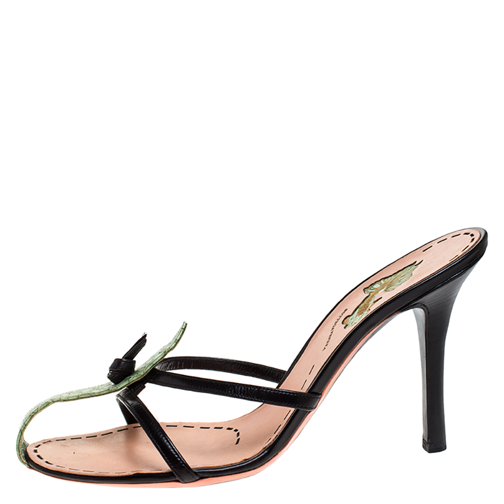 

Bottega Veneta Black/Green Leather And Embossed Leather With Knot Detail Slide Sandals Size, Multicolor