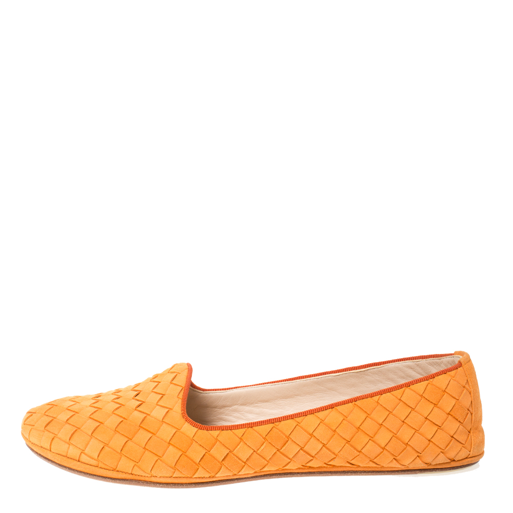 

Bottega Veneta Orange Intrecciato Suede Smoking Slippers Size