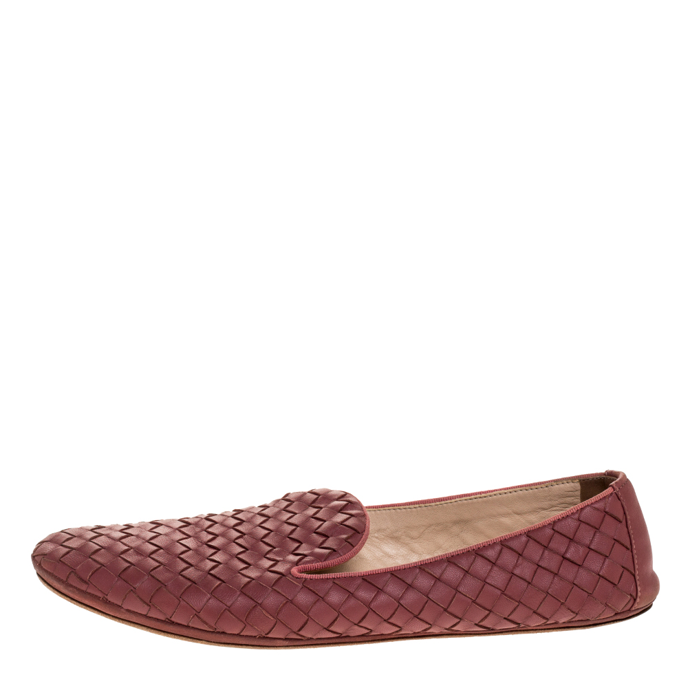 

Bottega Veneta Dark Pink Intrecciato Leather Smoking Slippers Size
