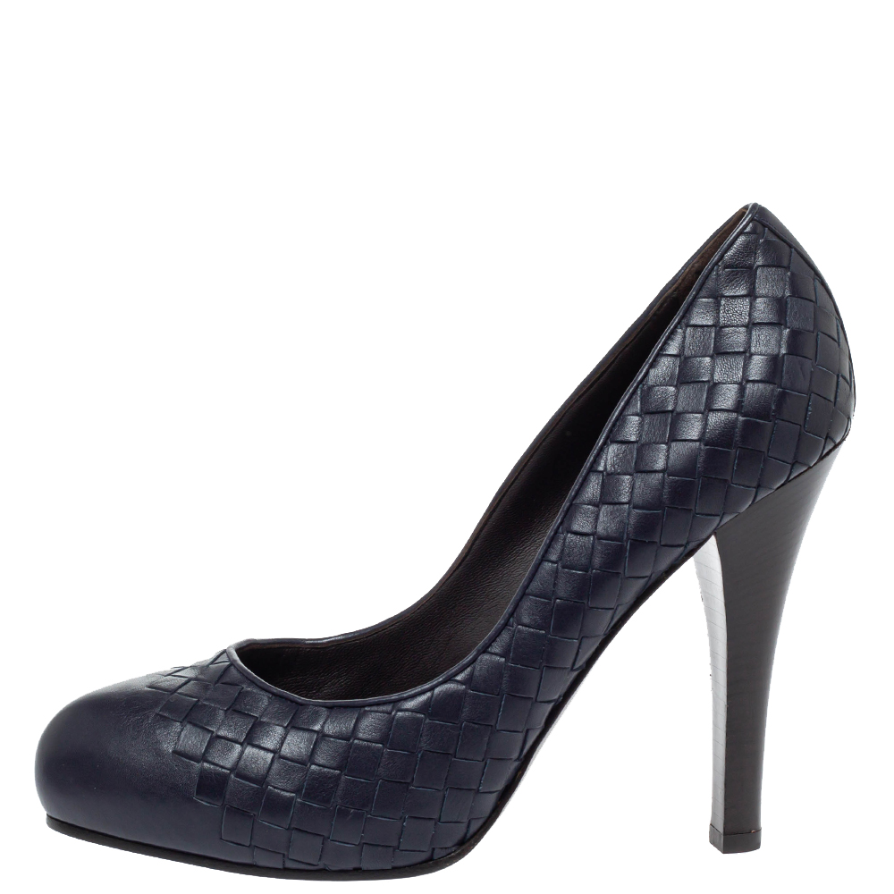 

Bottega Veneta Blue Intrecciato Leather Platform Pumps Size