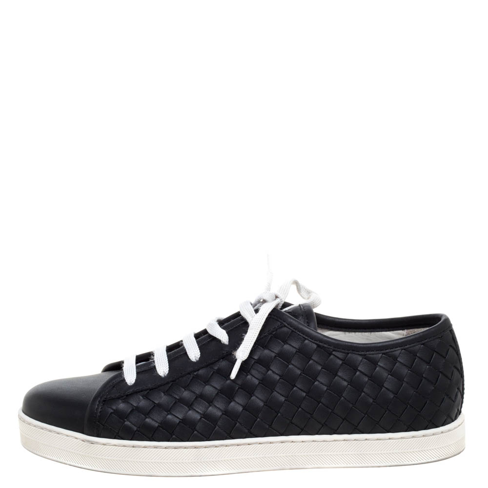 

Bottega Veneta Black Intrecciato Leather Running Low Top Sneakers Size