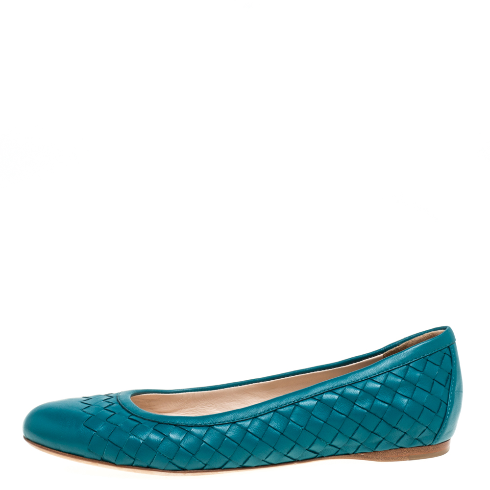 

Bottega Veneta Teal Leather Ballet Flats Size, Blue