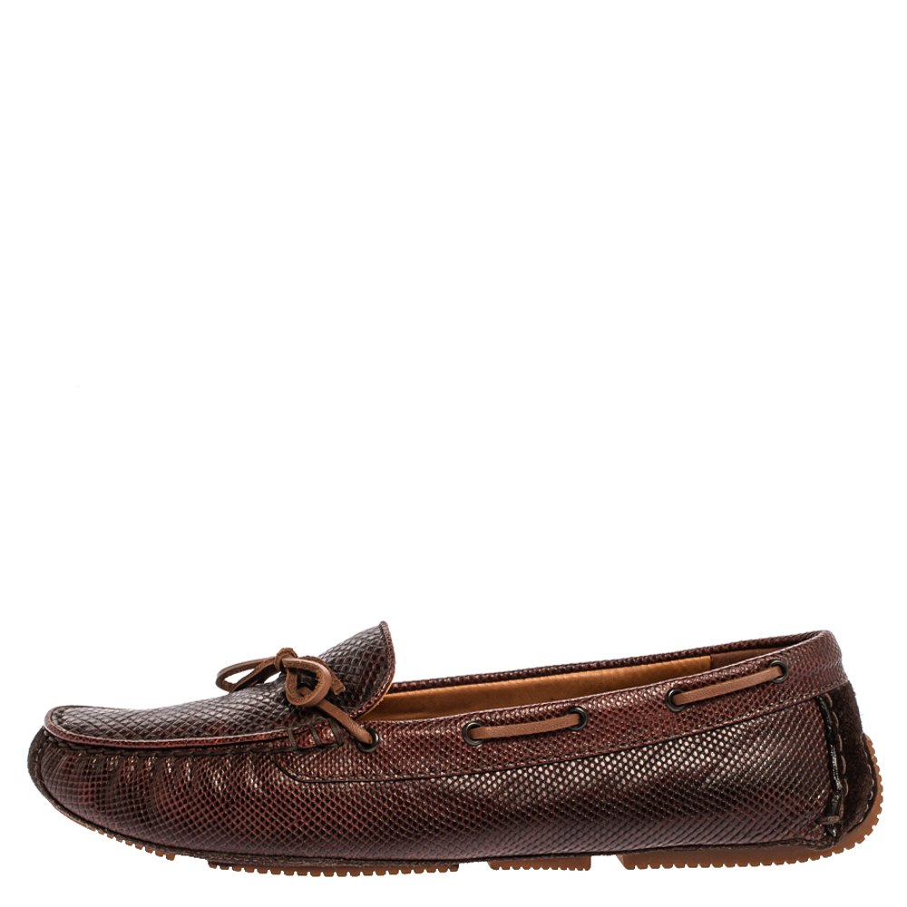 

Bottega Veneta Brown Karung Leather Bow Slip On Loafers Size
