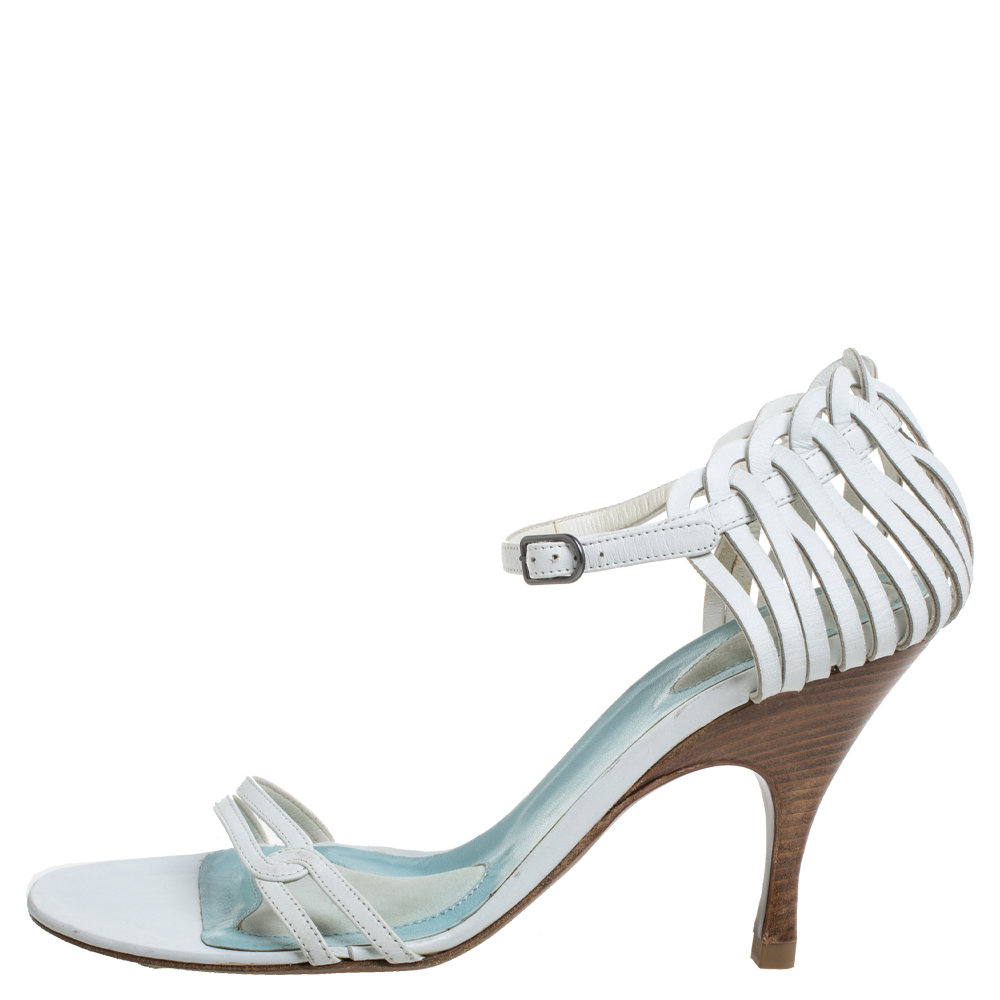 

Bottega Veneta White Leather Strappy Ankle Strap Sandals Size