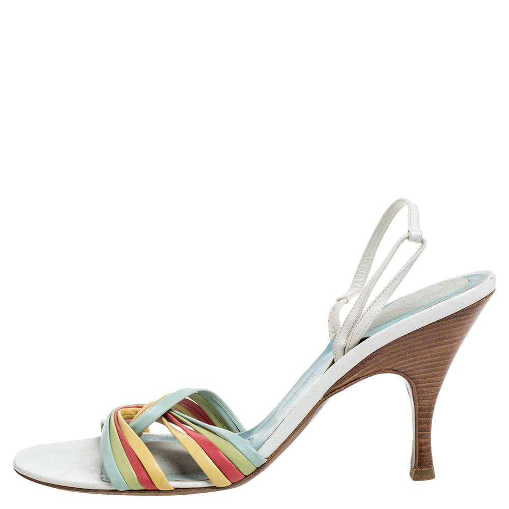 

Bottega Veneta Multicolor Leather Criss Cross Slingback Sandals Size