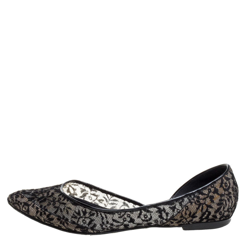 

Bottega Veneta Black Lace And Mesh Ballerina Flats Size