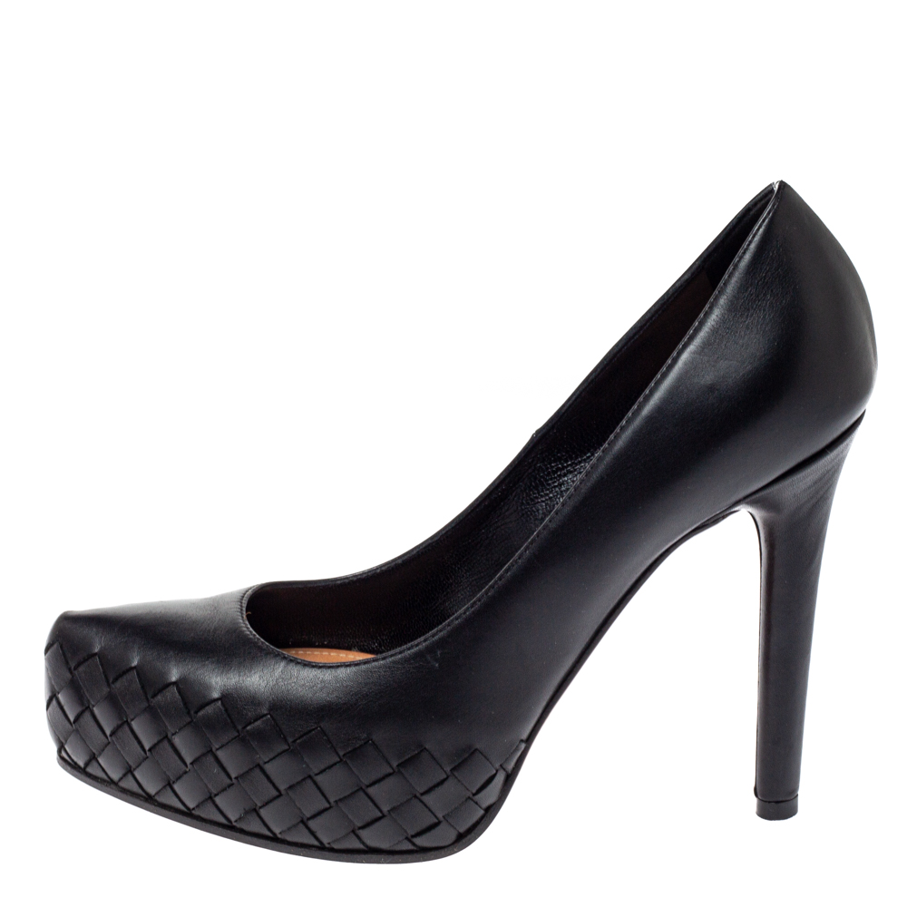

Bottega Veneta Black Intrecciato Leather Platform Pumps Size