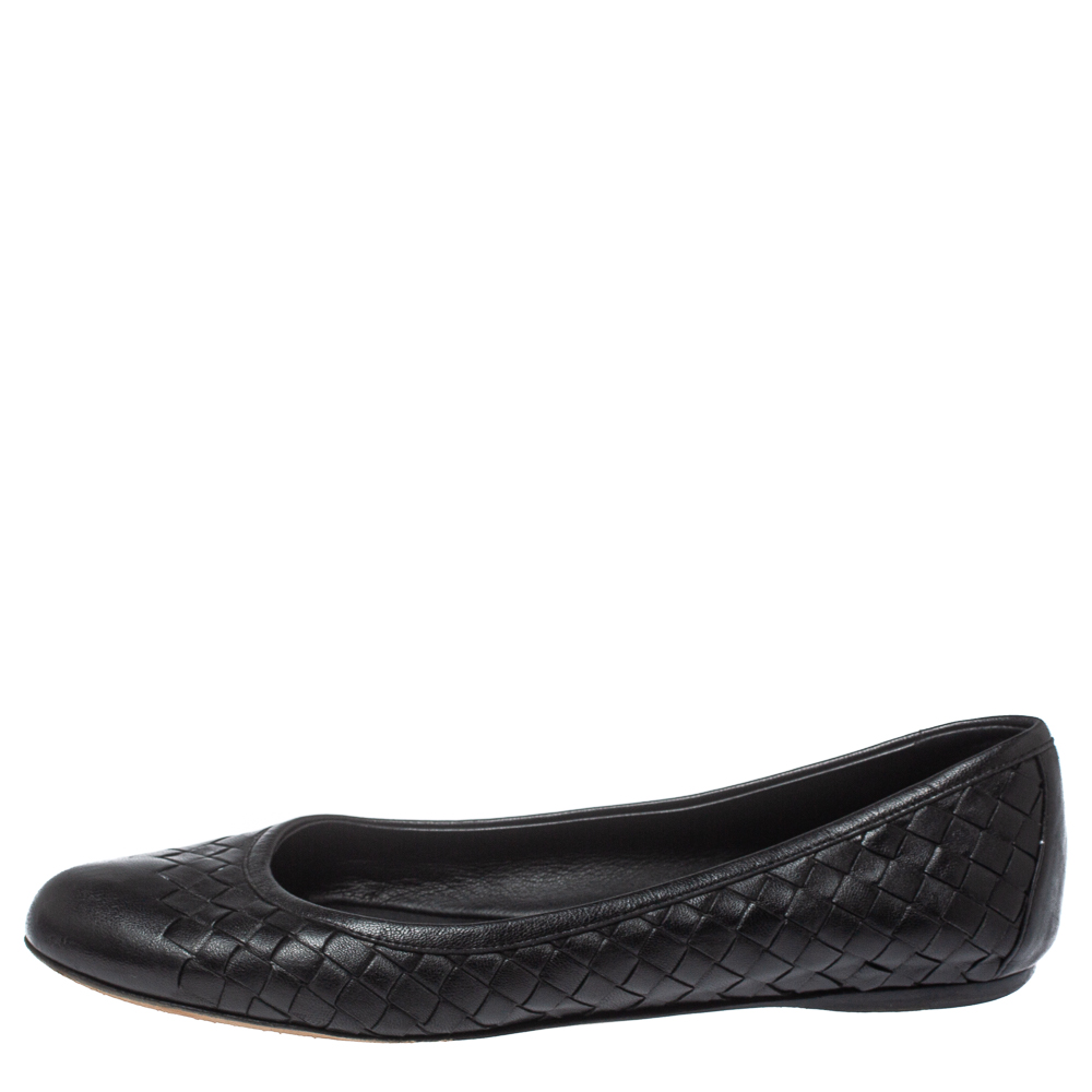 

Bottega Veneta Black Intrecciato Leather Ballet Flats Size