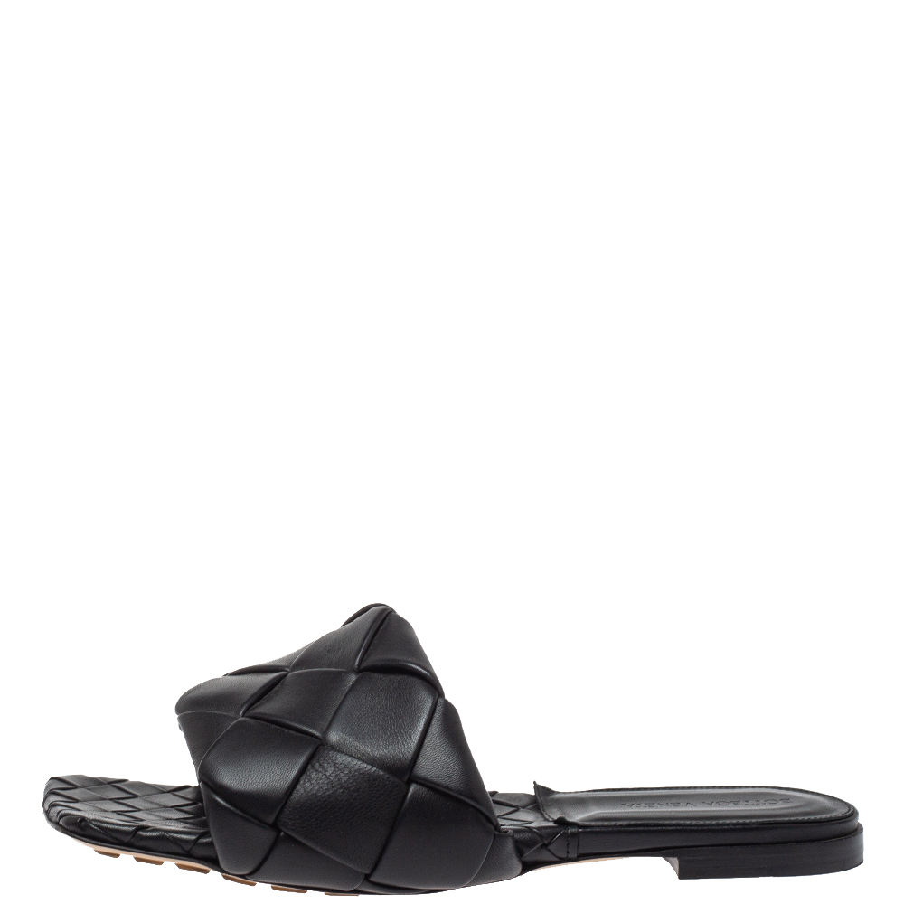 

Bottega Veneta Black Quitled Leather Padded Slide Sandals Size