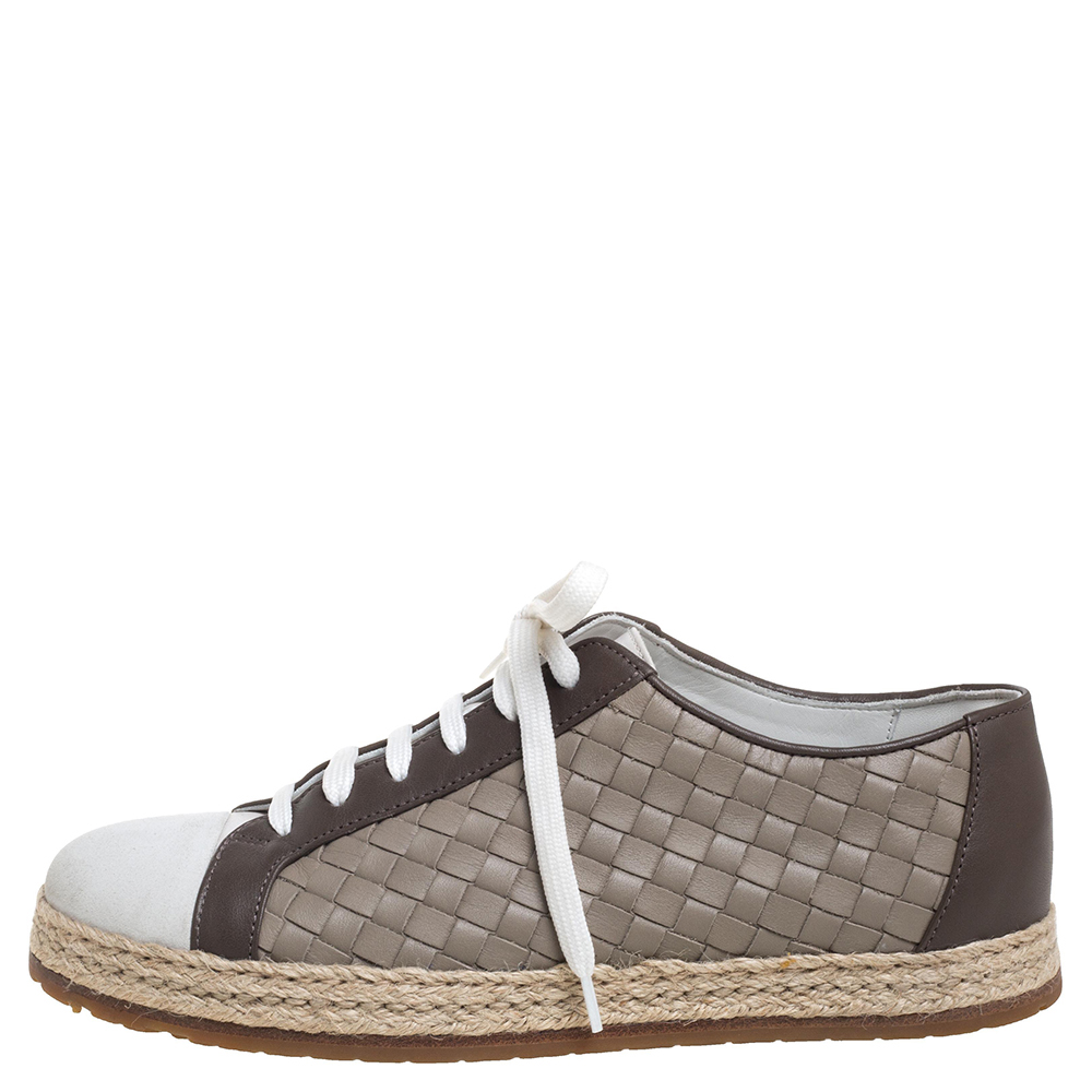 

Bottega Veneta Intrecciato Leather And Jute Espadrille Sneakers Size, Multicolor