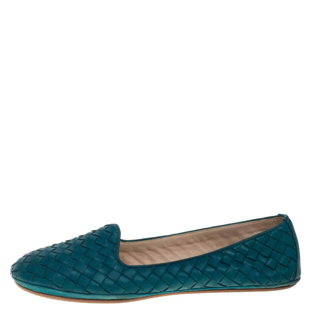 

Bottega Veneta Blue Intrecciato Leather Smoking Slippers Size