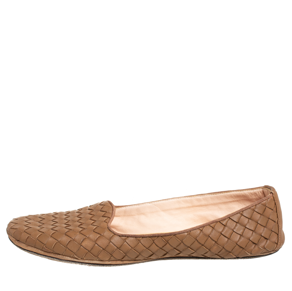 

Bottega Veneta Brown Intrecciato Round Toe Ballet Flats Size