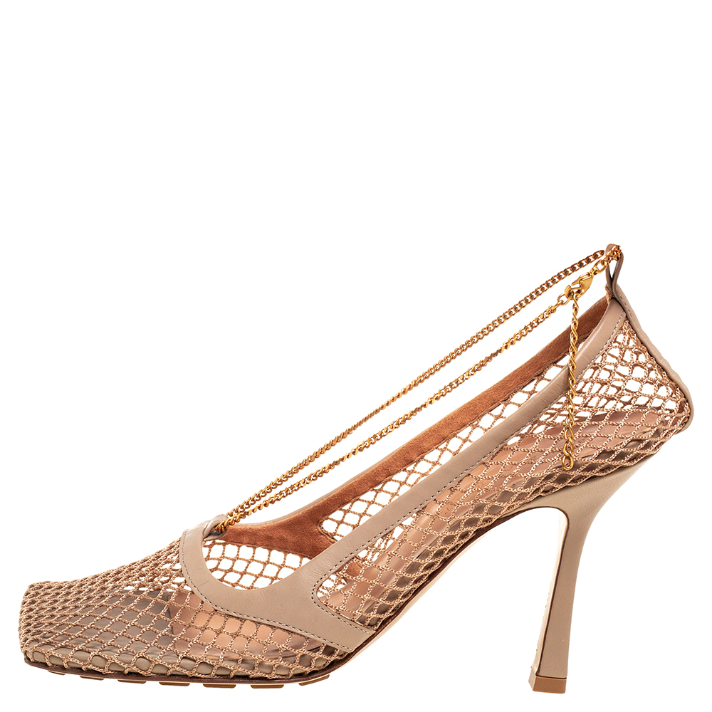 

Bottega Veneta Stretch Mesh And Leather Square Toe Pumps Size, Beige