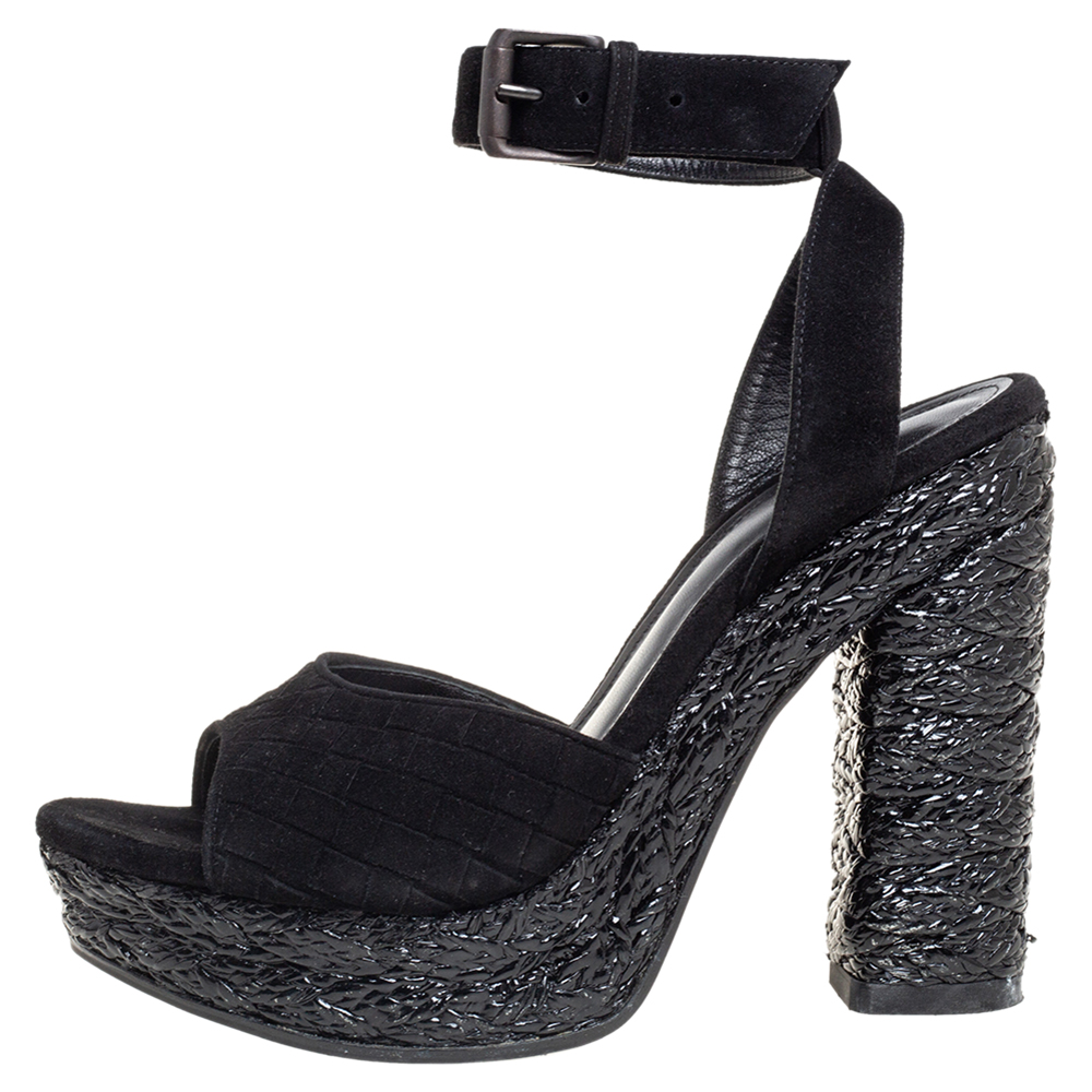 

Bottega Veneta Black Suede Ankle Wrap Open Toe Sandals Size