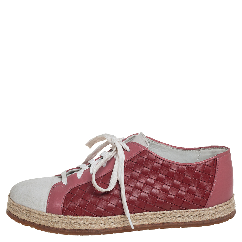 

Bottega Veneta Pink/Grey Suede And Leather Intrecciato Sneakers Size, Red
