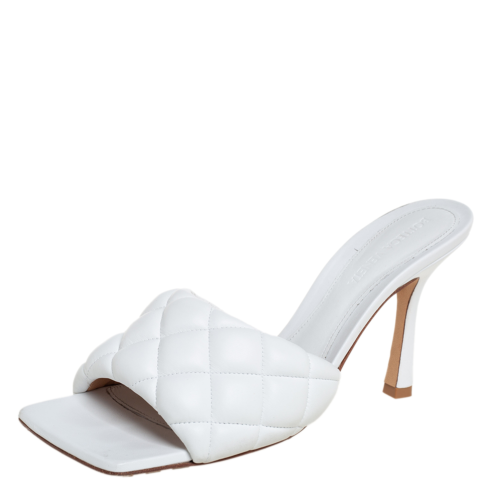 Pre Owned Bottega Veneta White Padded Leather Sandals Size 37 5 Modesens