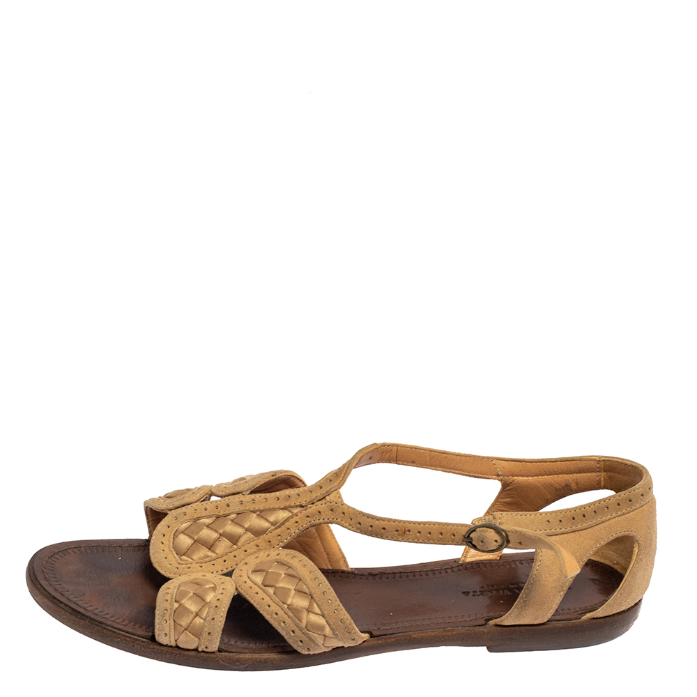 

Bottega Veneta Beige Suede And Satin Flat Sandals Size
