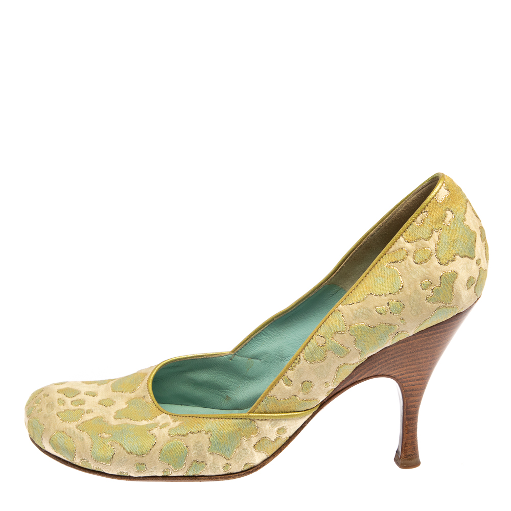 

Bottega Veneta Cream/Green Fabric And Leather Pumps Size