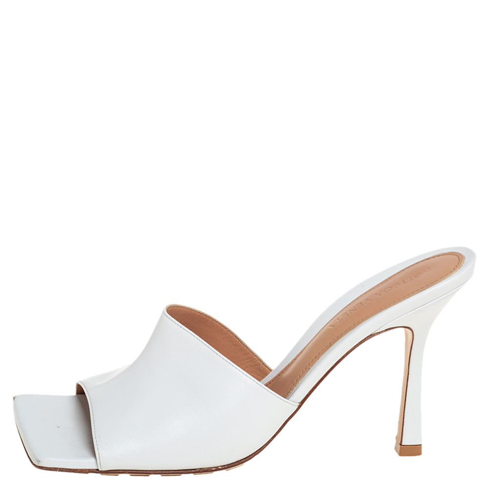 

Bottega Veneta White Leather Stretch Open Toe Slide Sandals Size