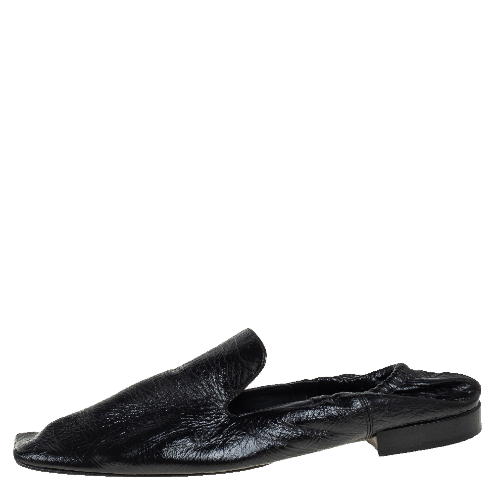 

Bottega Veneta Black Leather Square Toe Smoking Slippers Size