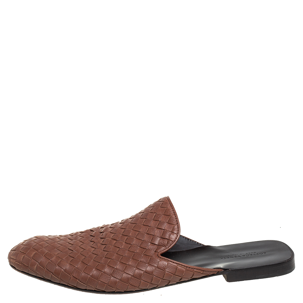 

Bottega Veneta Brown Intrecciato Leather Slide Sandals Size