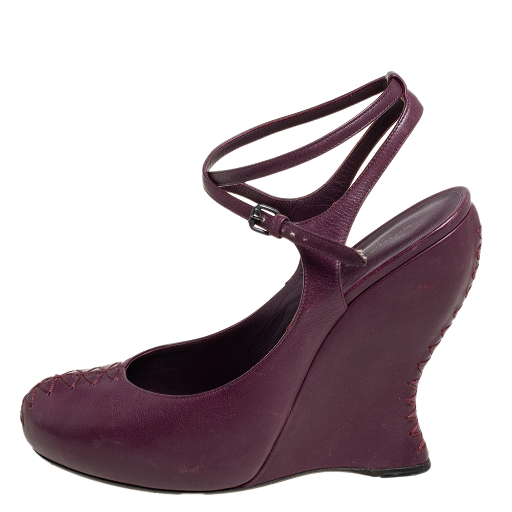 

Bottega Veneta Dark Purple Leather Wedge Pumps Size