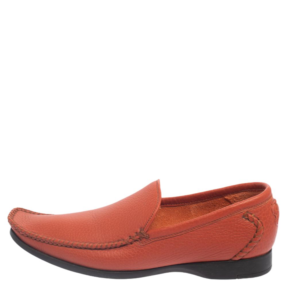 

Bottega Veneta Orange Leather Pointed Toe Slip On Loafers Size