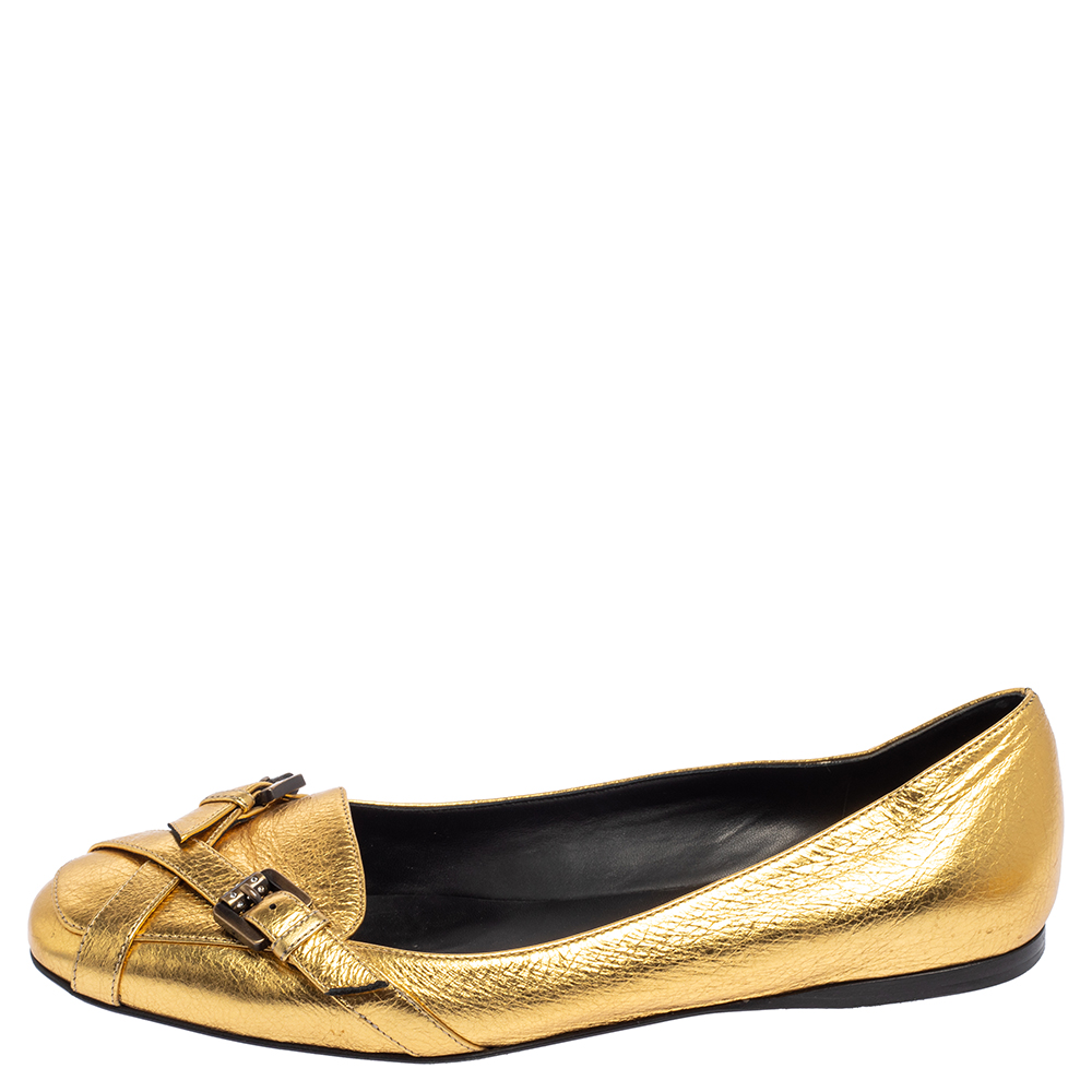 

Bottega Veneta Gold Leather Ballet Flats Size