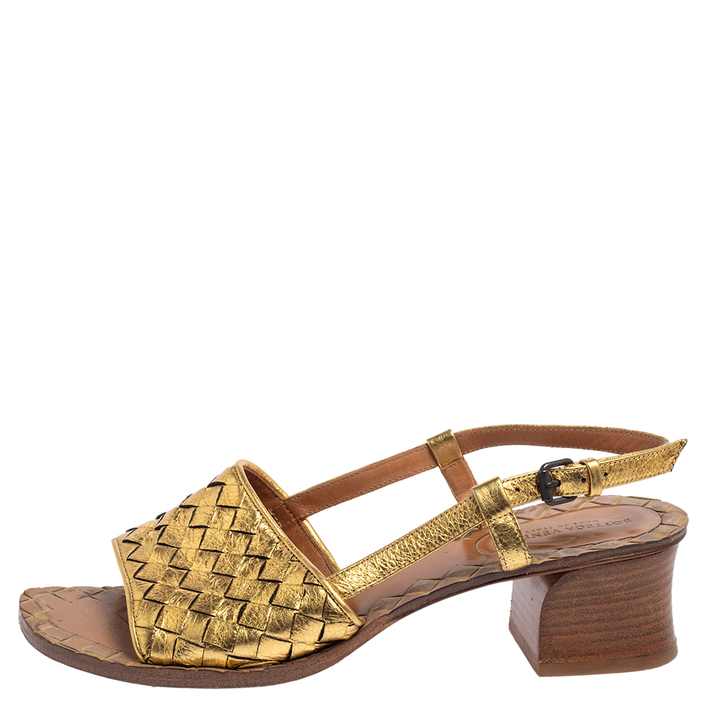 

Bottega Veneta Gold Intrecciato Leather Sandals Size
