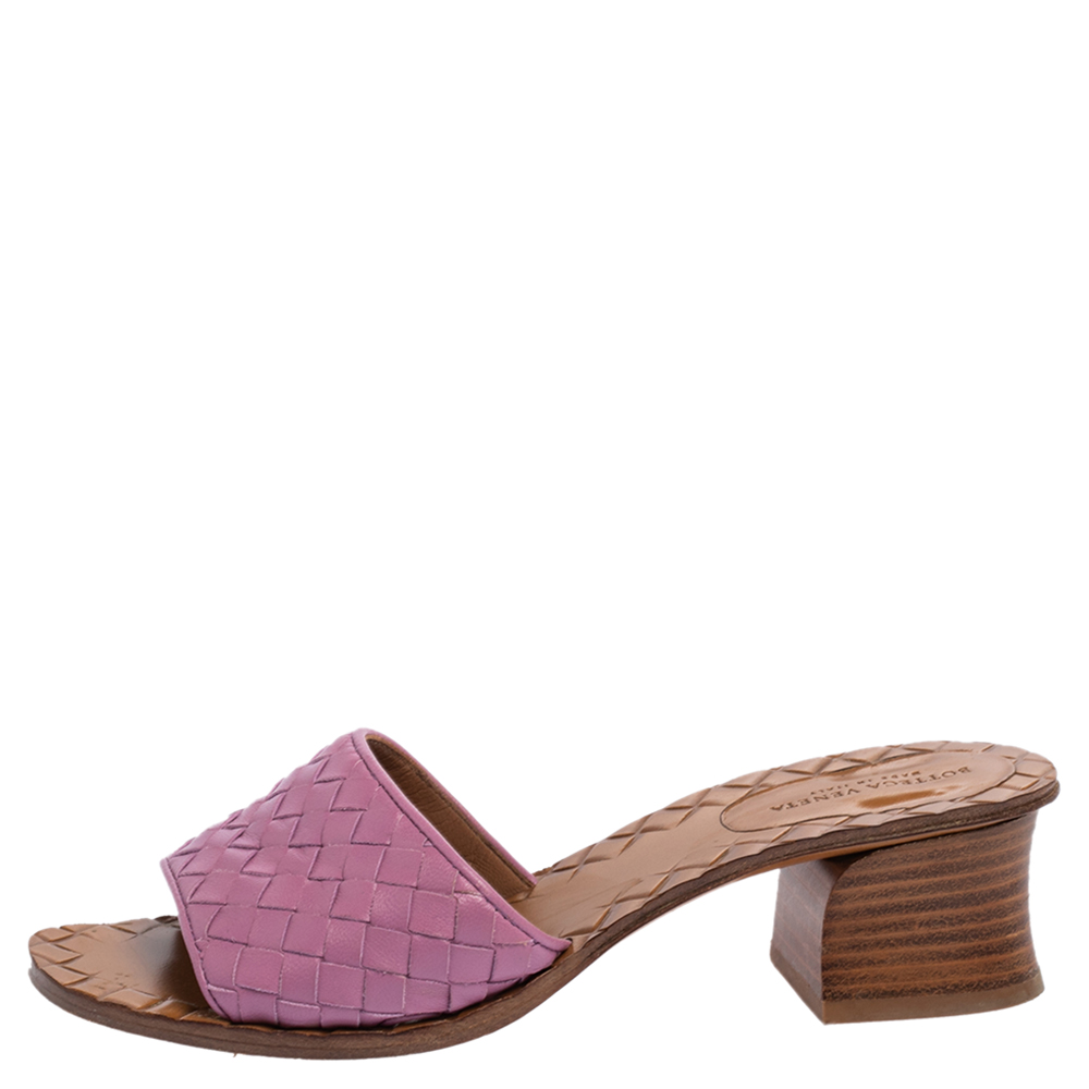 

Bottega Veneta Pink Intrecciato Leather Slide Sandals Size