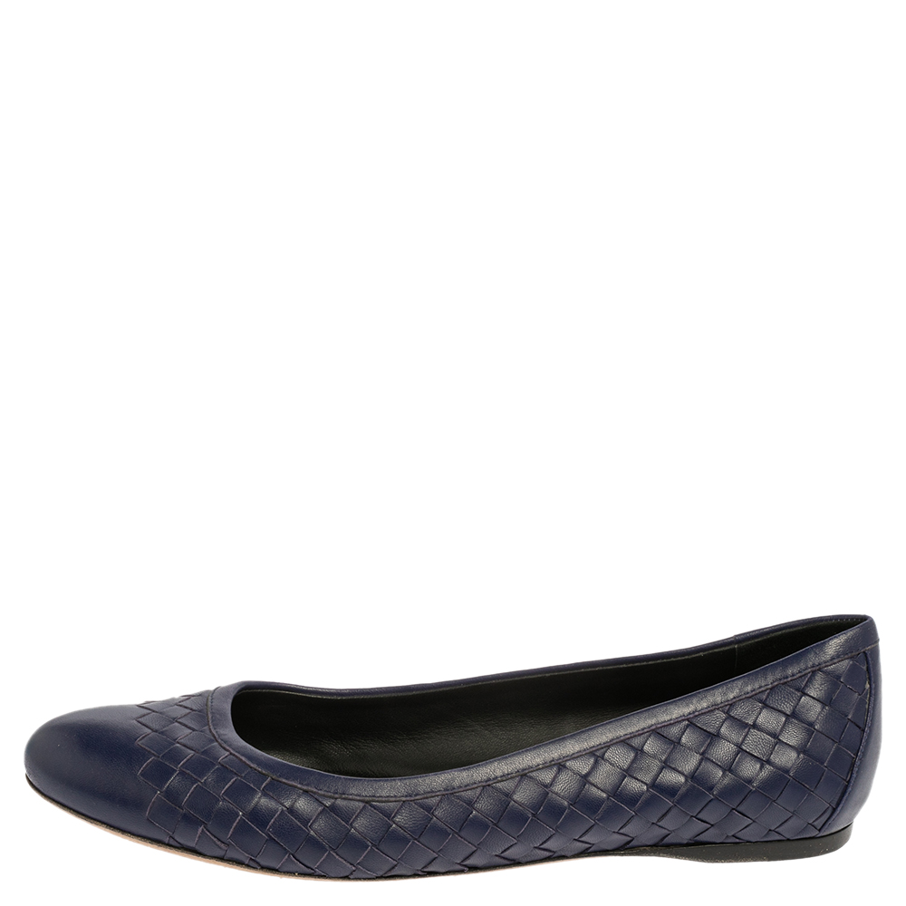 

Bottega Veneta Indigo Blue Intrecciato Leather Ballet Flats Size