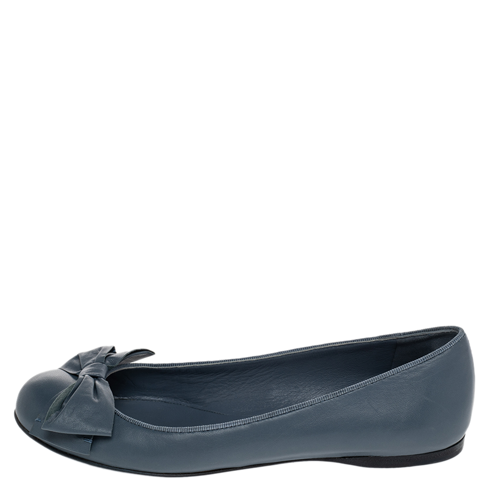 

Bottega Veneta Blue Leather Bow Ballet Flats Size