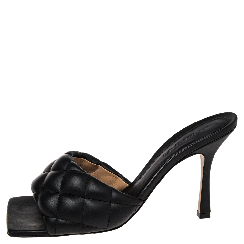 

Bottega Veneta Black Quilted Leather Padded Slide Sandals Size