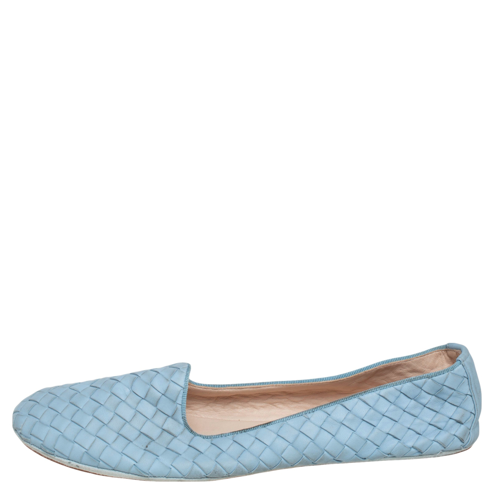 

Bottega Veneta Blue Intrecciato Leather Smoking Flats Size