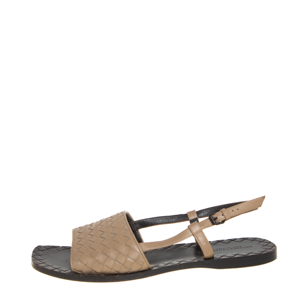 

Bottega Veneta Beige Intreciatto Leather Calvados Slingback Flats Size