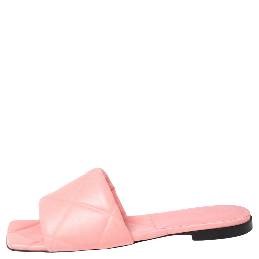 

Bottega Veneta Pink Leather Lido Flat Slides Size