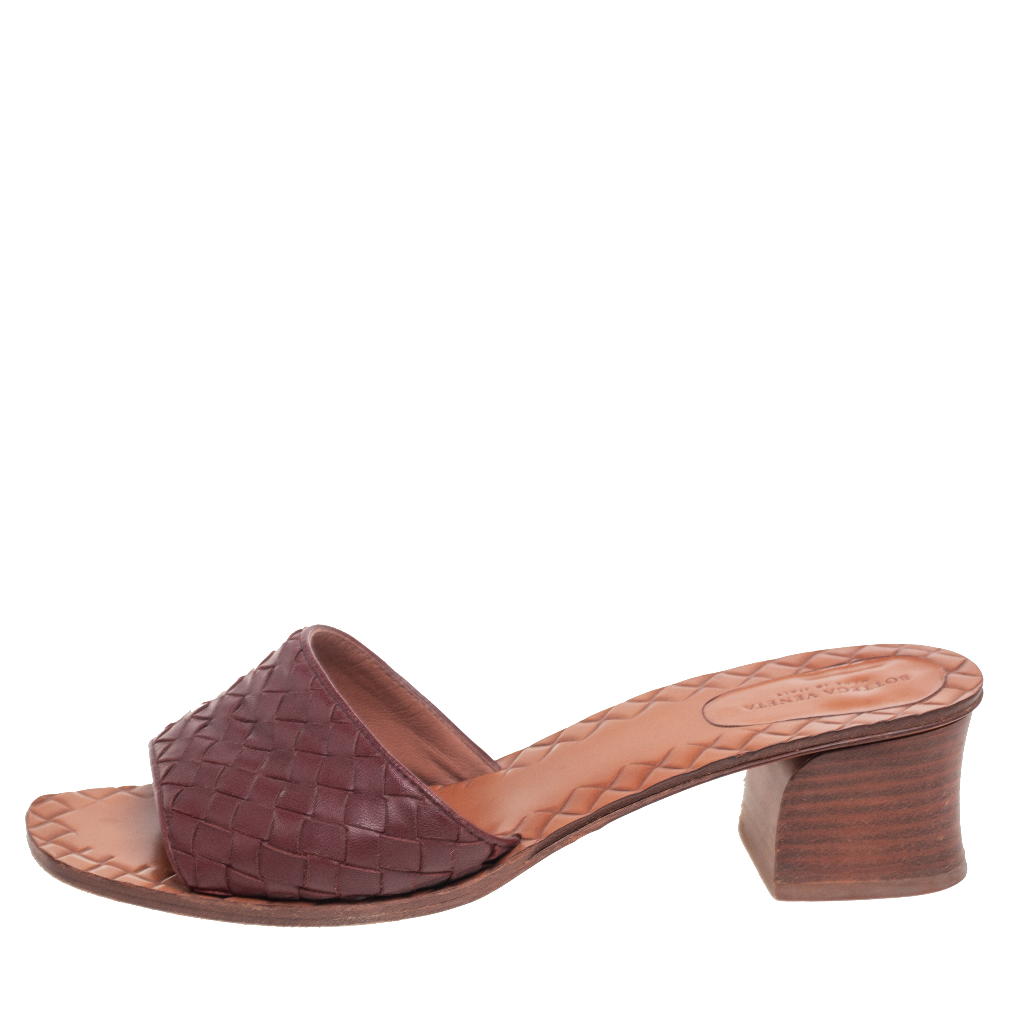 

Bottega Veneta Burgundy Intrecciato Leather Slide Sandals Size