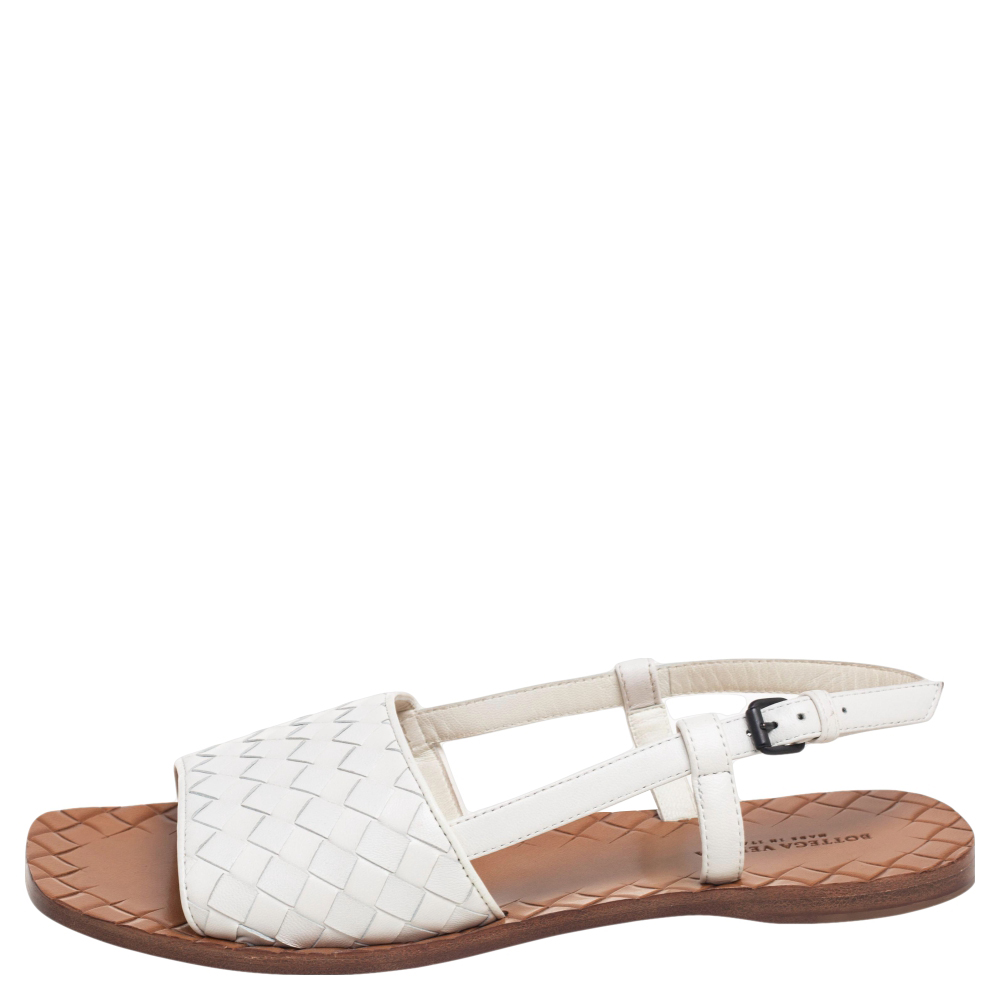 

Bottega Veneta White Intreciatto Leather Calvados Slingback Flats Size