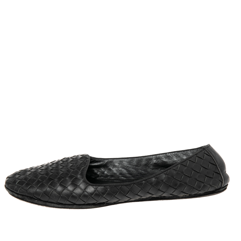 

Bottega Veneta Black Intrecciato Leather Smoking Slippers Size