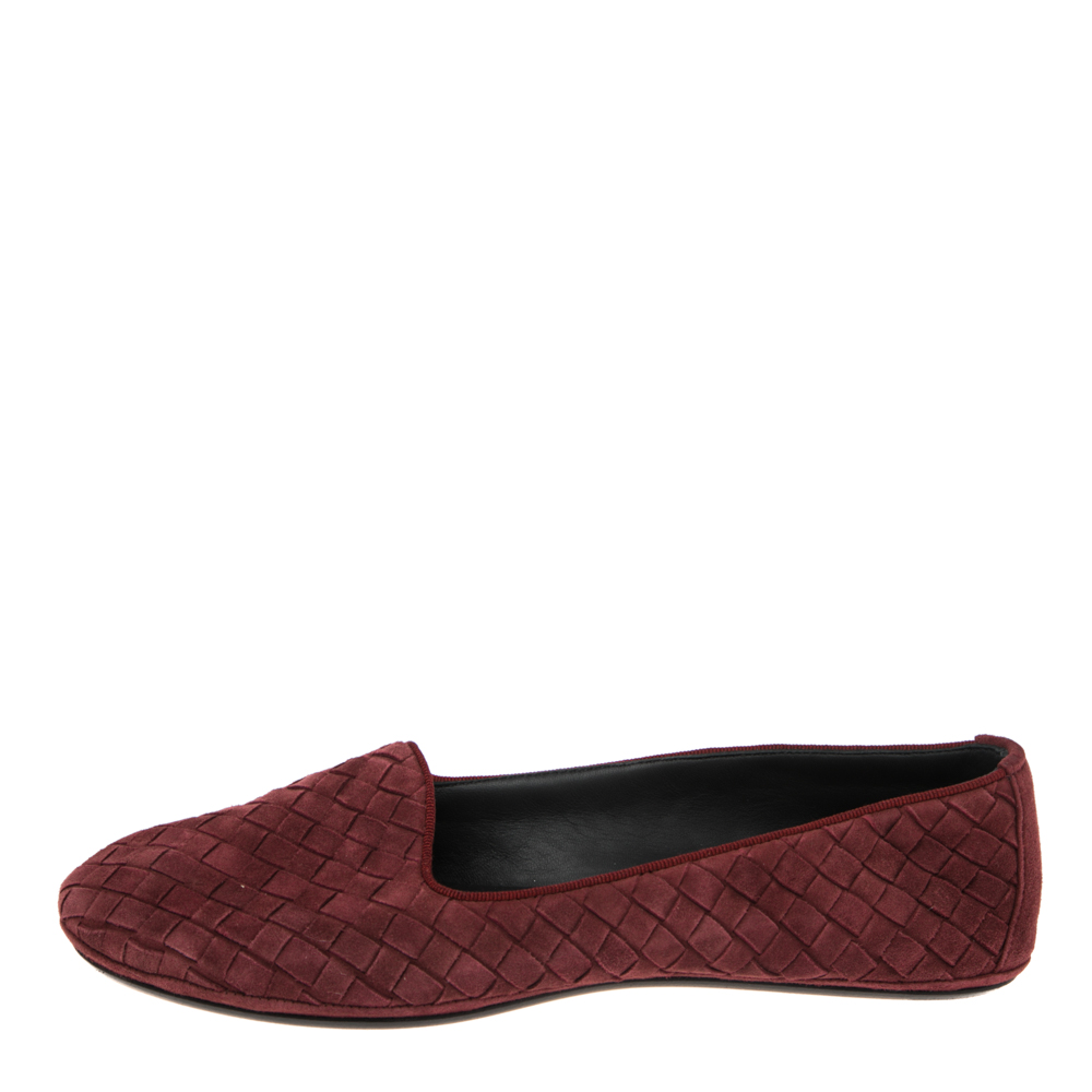 

Bottega Veneta Burgundy Intrecciato Leather Ballet Flats Size