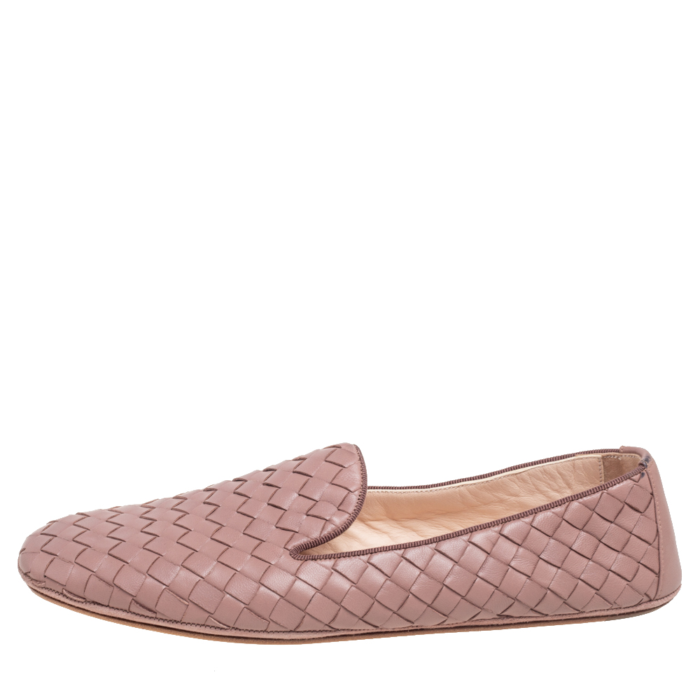 

Bottega Veneta Beige Intrecciato Leather Loafers Size