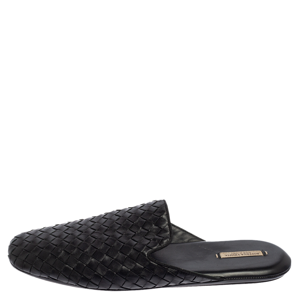 

Bottega Veneta Black Intrecciato Leather Fiandra Flat Mules Size