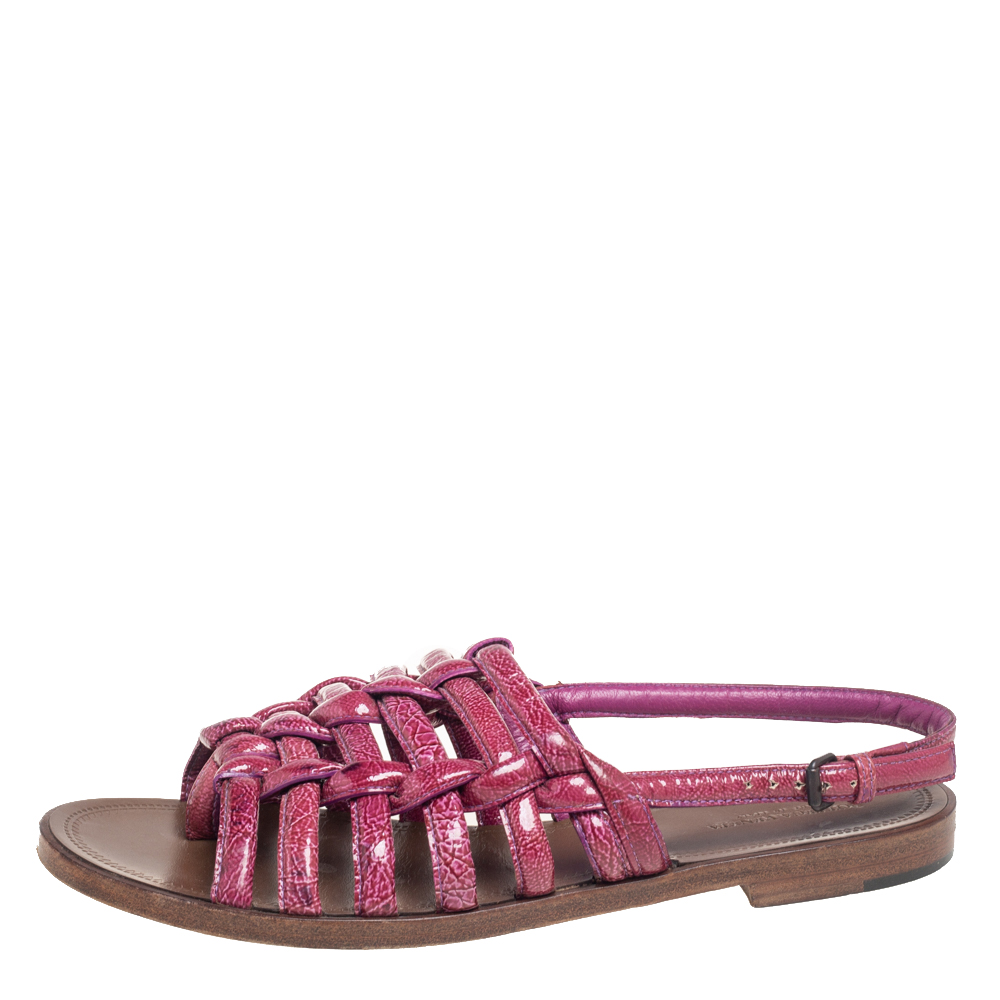 

Bottega Veneta Pink Croc Embossed Leather Slingback Sandals Size