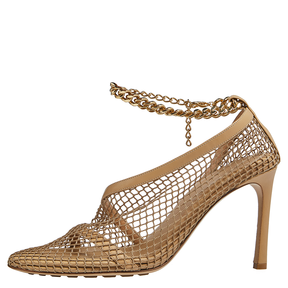 

Bottega Veneta Beige Stretch Mesh And Leather Square Toe Pumps Size