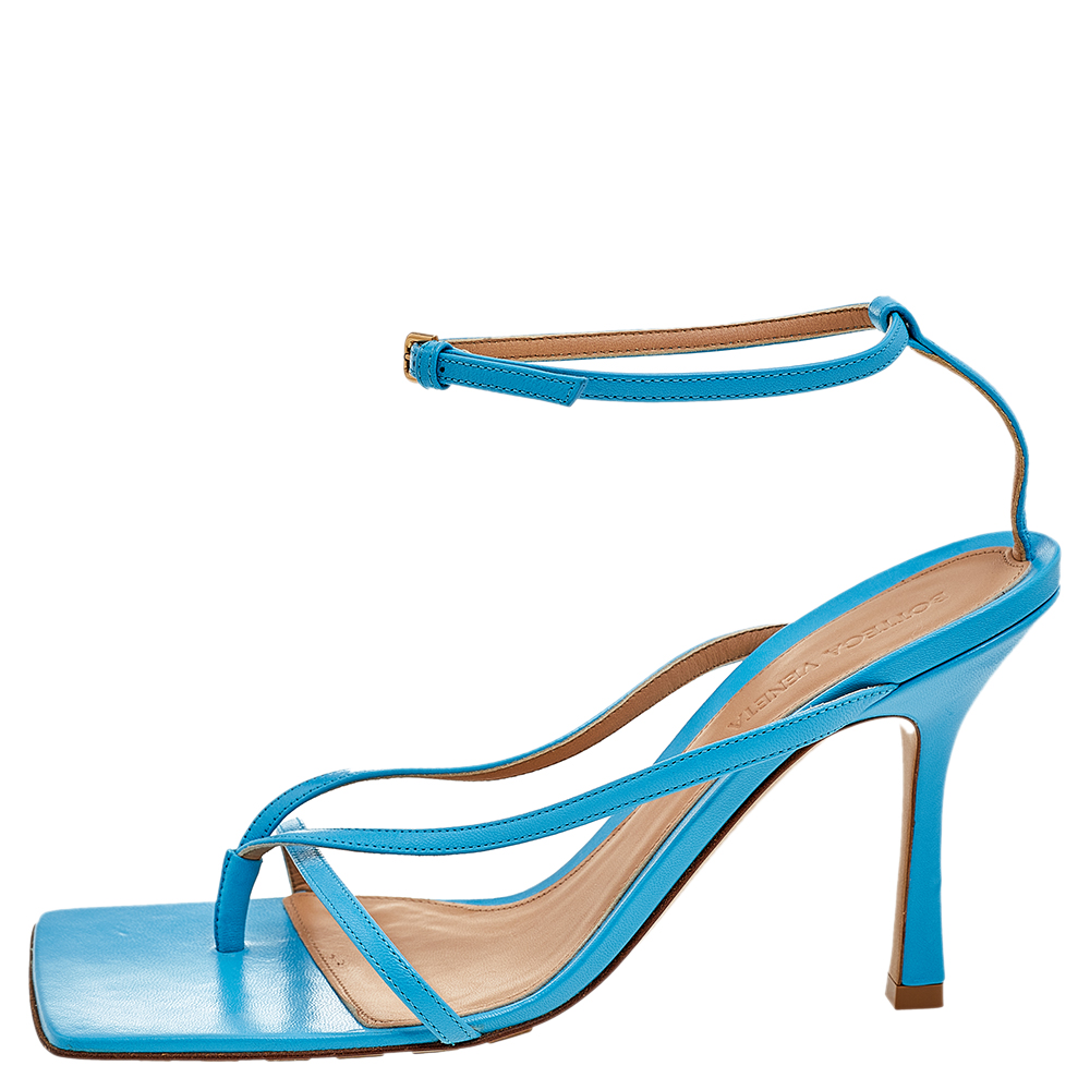 

Bottega Veneta Blue Leather Stretch Ankle Strap Sandals Size