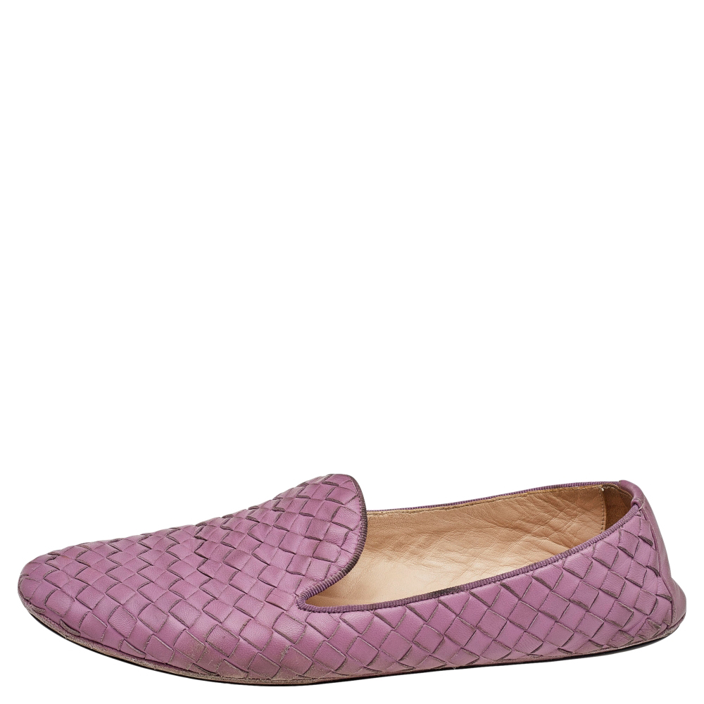 

Bottega Veneta Purple Intrecciato Leather Slip On Loafers Size
