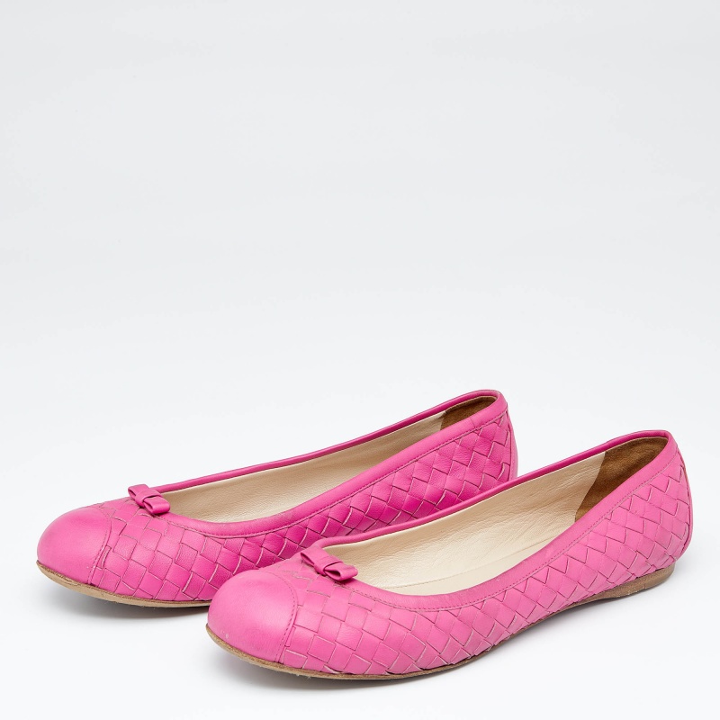 

Bottega Veneta Pink Intrecciato Leather Bow Ballet Flats Size