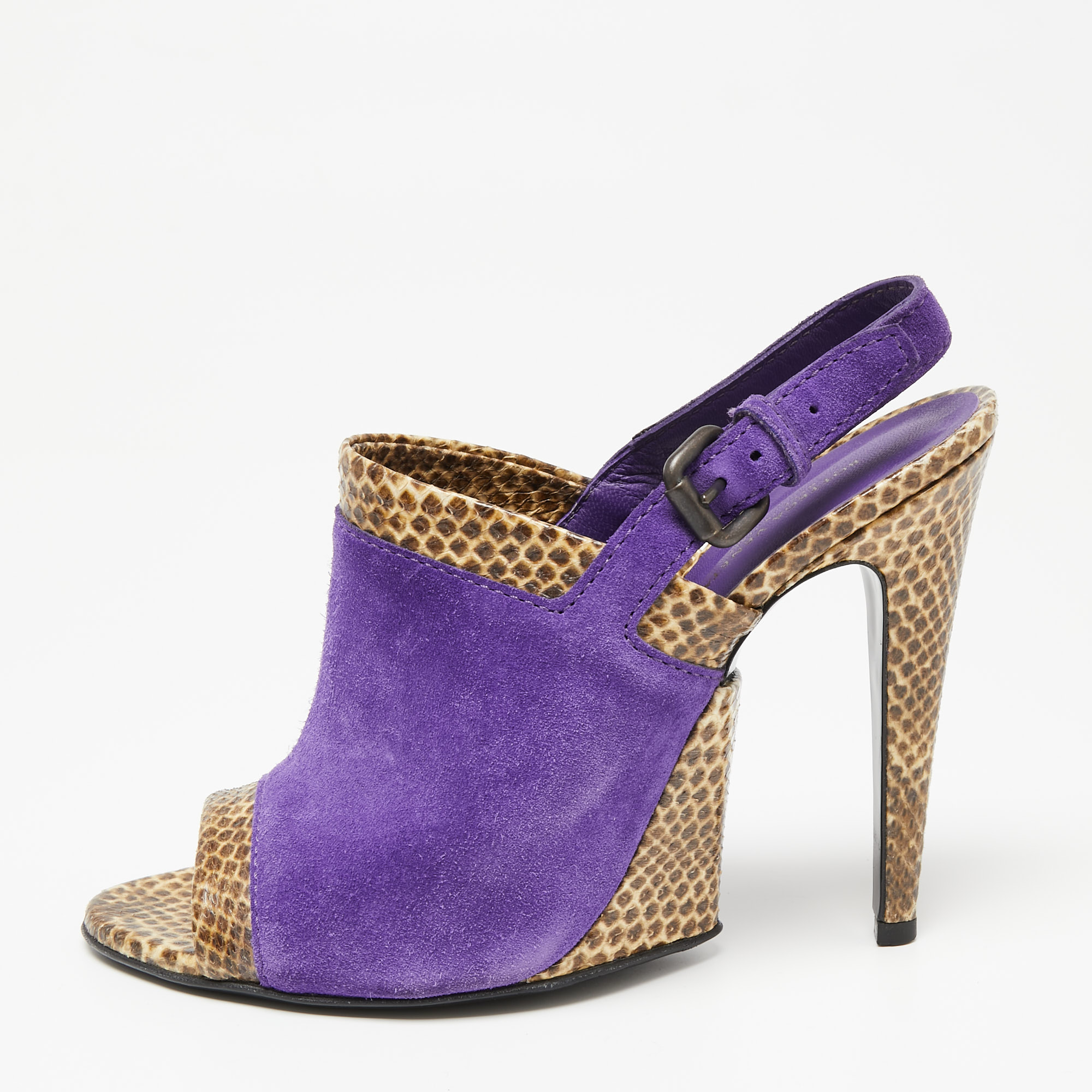 

Bottega Veneta Tri-Color Suede and Snakeskin Leather Slingback Sandals Size, Purple
