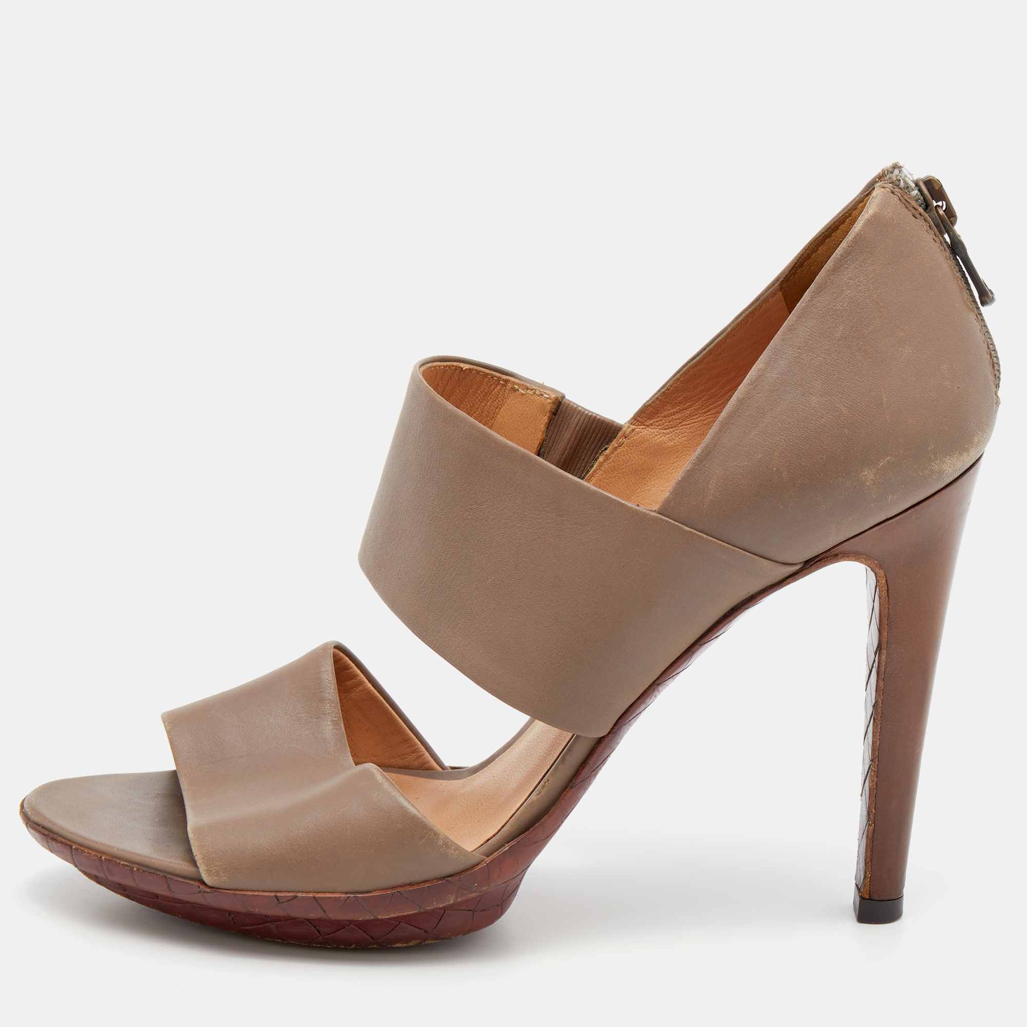 Pre-owned Bottega Veneta Brown Leather Platform Sandals Size 36
